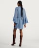 image 3 of F&F Tiered Sleeve Tie Waist Mini Dress in Blue