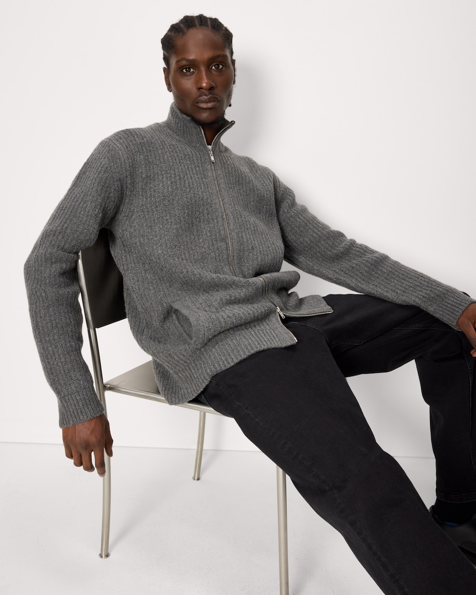 image 1 of F&F Knitted Chunky Zip Up Jumper in Grey