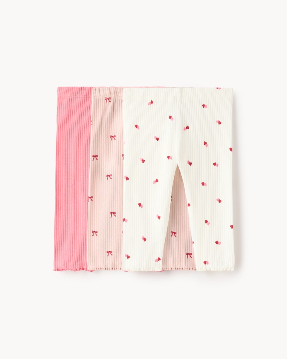 image 1 of F&F Baby 3-Pack Cotton Rich Printed Leggings in Pink