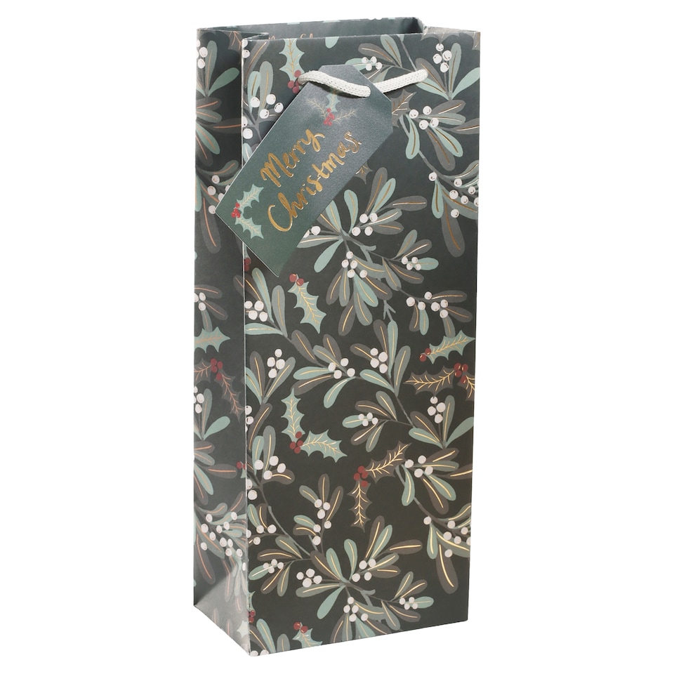 Tesco Green Mistletoe Christmas Bottle Gift Bag