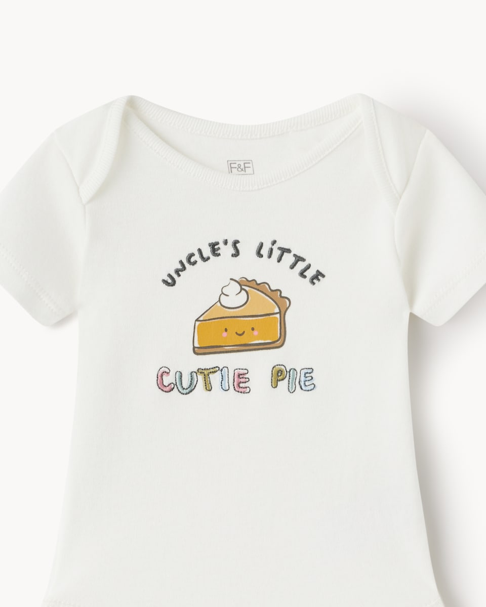 image 1 of F&F Baby Pure Cotton Uncle's Little Cutie Pie Bodysuit in Ecru