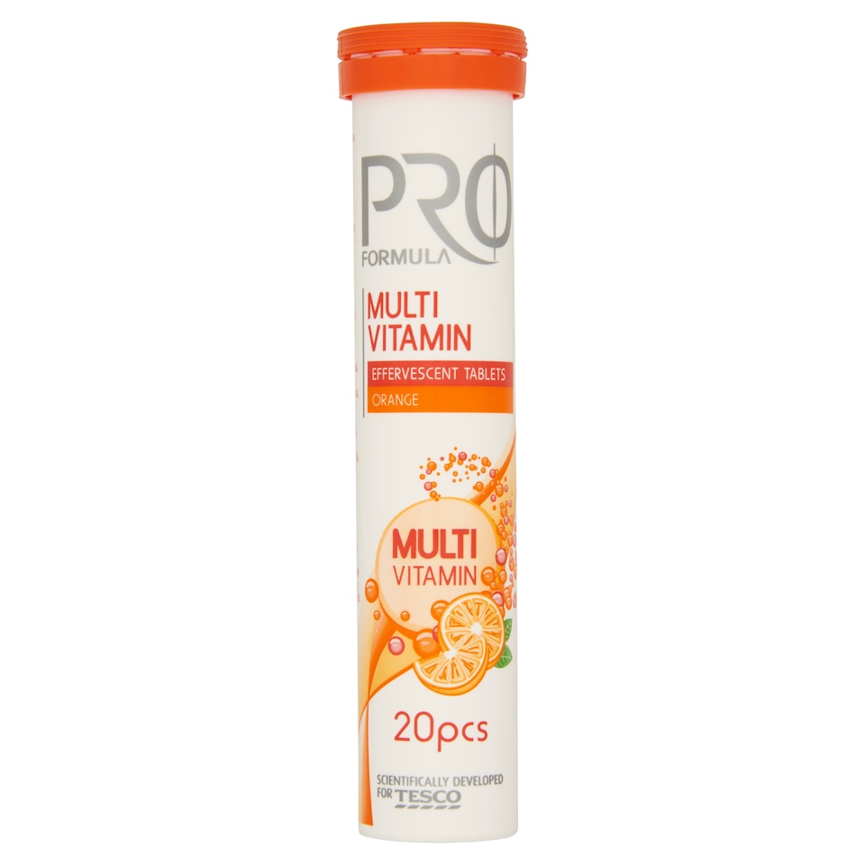 Tesco Pro Formula Šumivé tablety s vitamínmi s pomarančovou príchuťou 20 tabliet 80 g