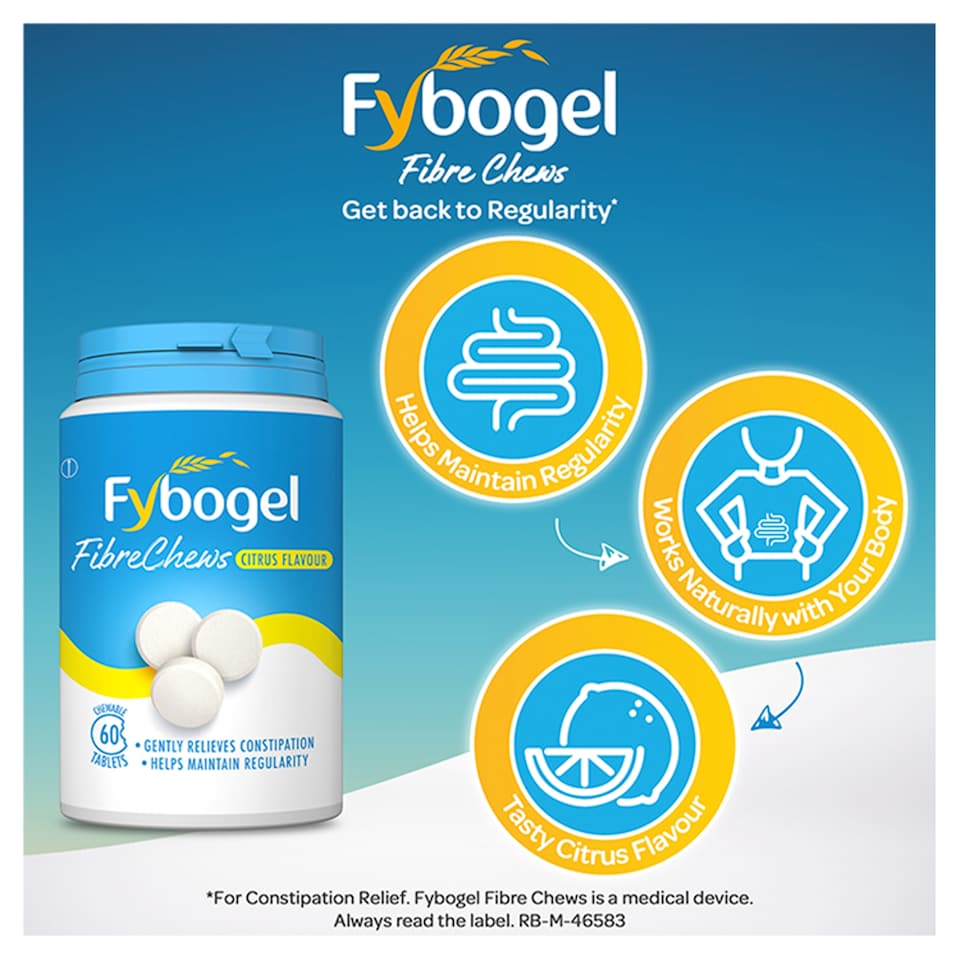 image 1 of Fybogel Fibre Chews Citrus - Fiber Supplement & Constipation Relief Tablets 60s