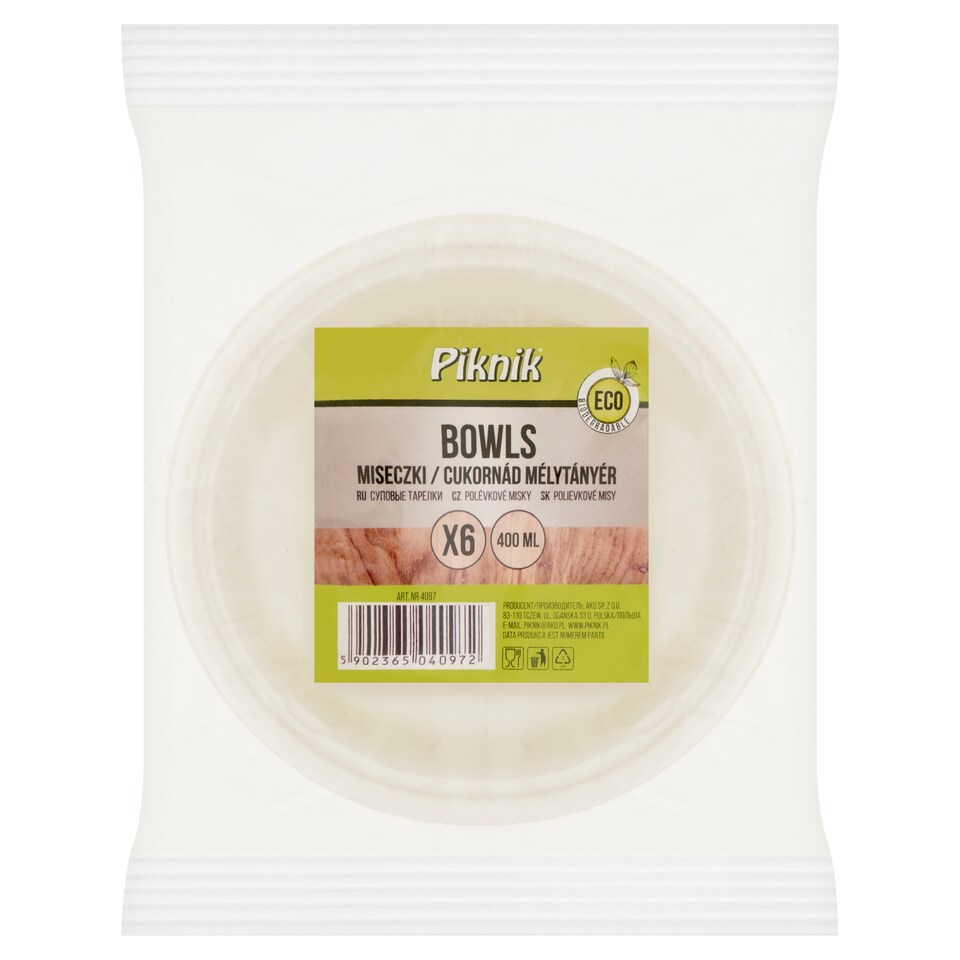 Piknik cukornád mélytányér 400 ml-es 6 db