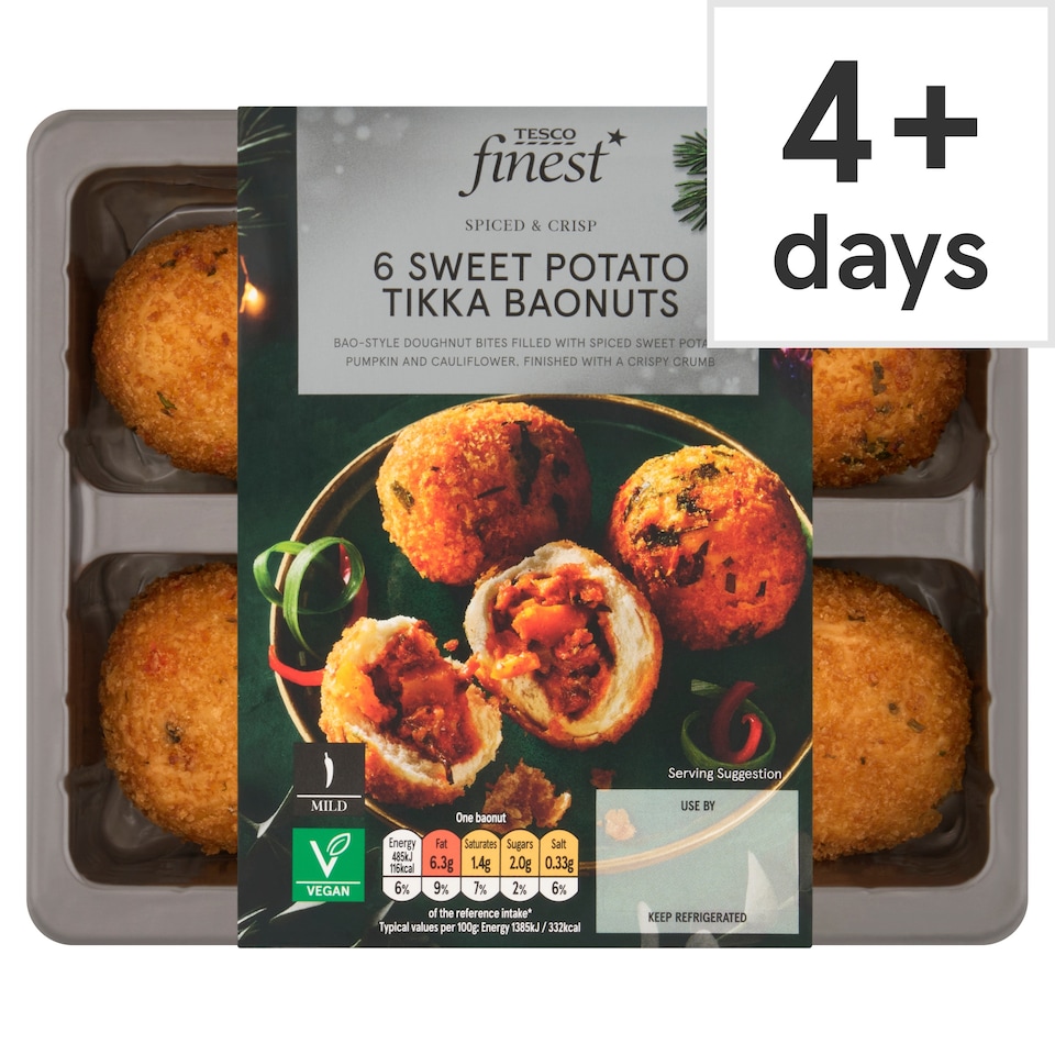 Tesco Finest 6 Sweet Potato Tikka Baonut 210g.