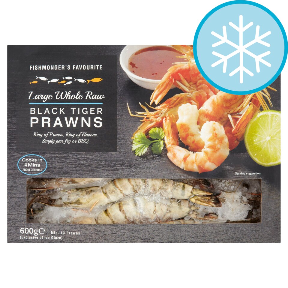 Fishmongers Favourite Large Whole Black Tiger Prawn 600G