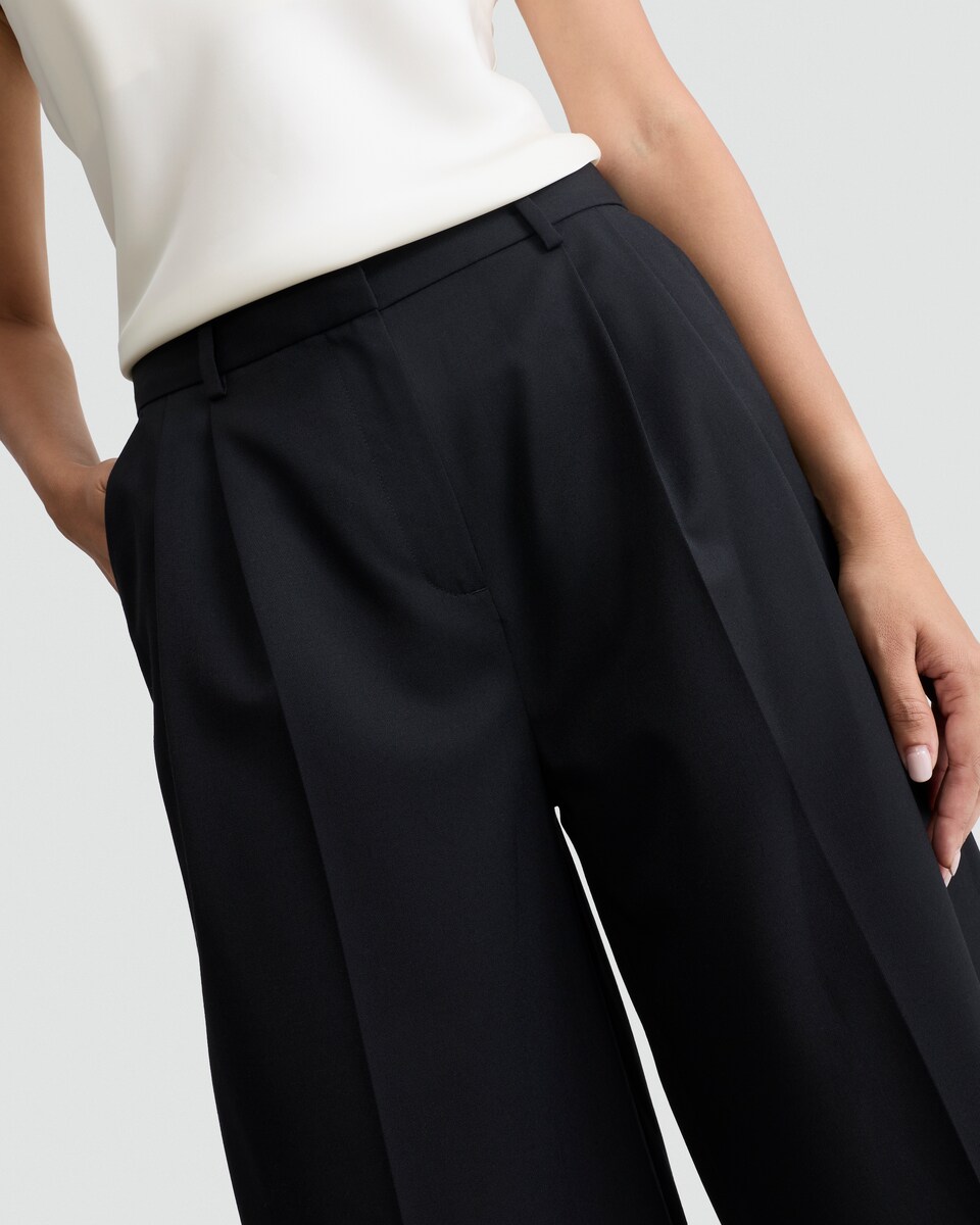 image 1 of F&F Wool Blend Super Wide Leg Pleated Trousers in Black