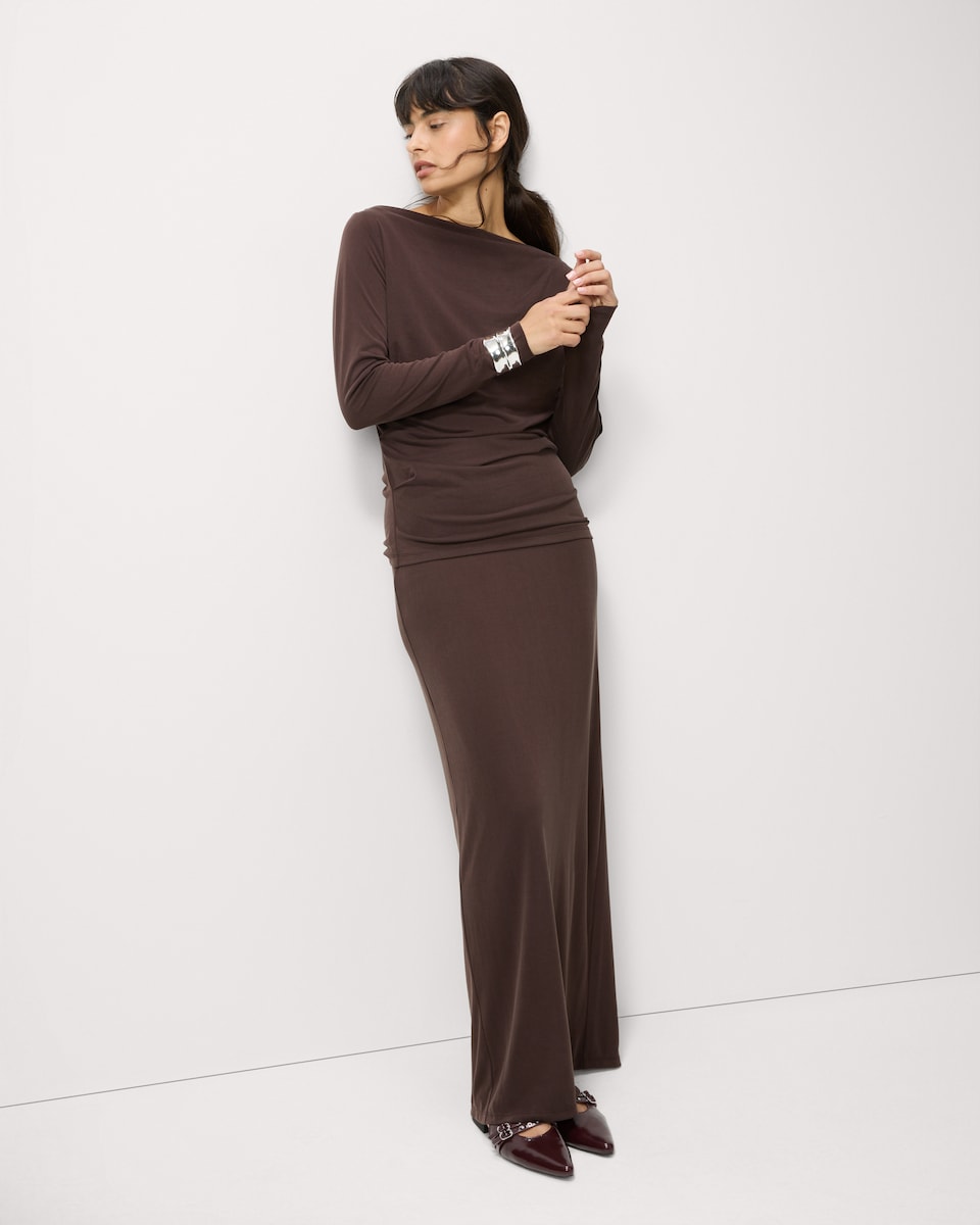image 1 of F&F Straight Co-ord Maxi Skirt in Chocolate