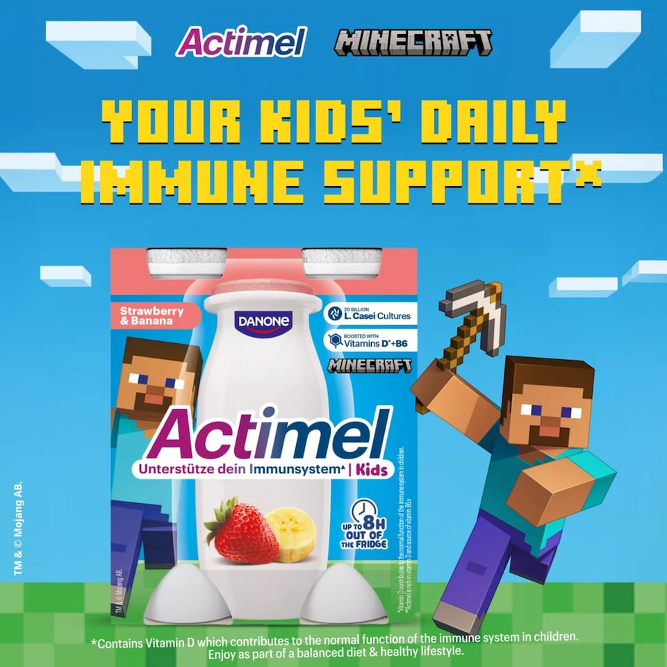 image 1 of Actimel Kids Strawberry & Banana Lunchbox Yoghurt Drink Multipack 4x100g