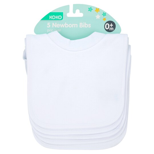 Koko Popover Newborn Bibs White 5 Pack Tesco Groceries