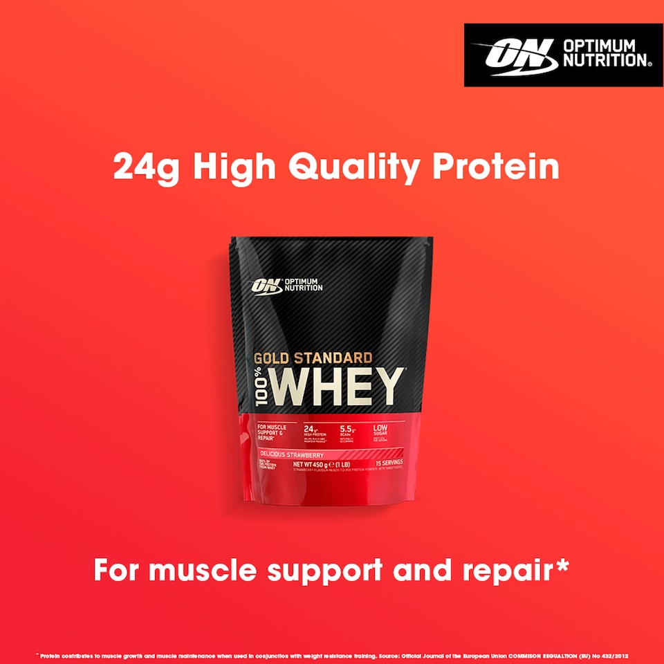 image 1 of Optimum Nutrition Gold Standard 100% Whey Protein Powder - Delicious Strawberry 450g