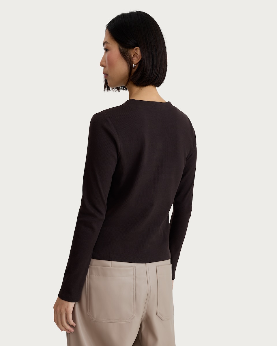 image 1 of F&F Cotton Rich Ribbed Button Up Top in Brown