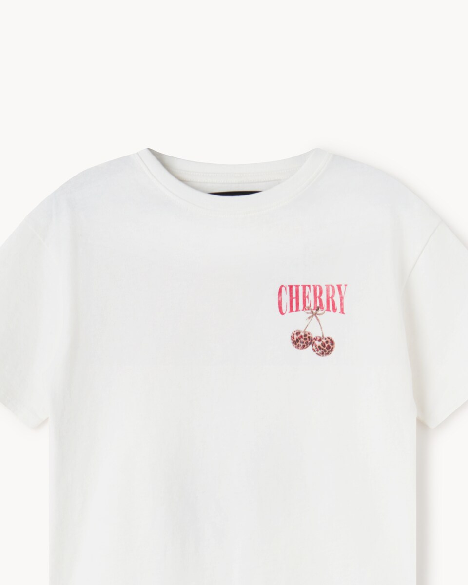 image 1 of F&F Girls Pure Cotton Cherry Oversized Fit T-Shirt in Cream