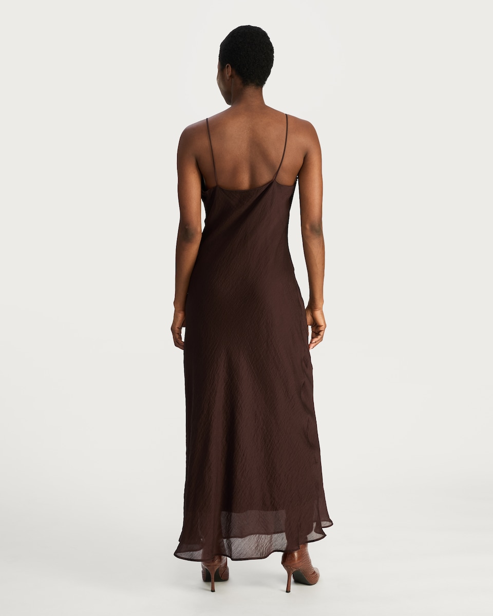 image 1 of F&F V Neck Ruffle Front Strappy Midi Dress in Brown
