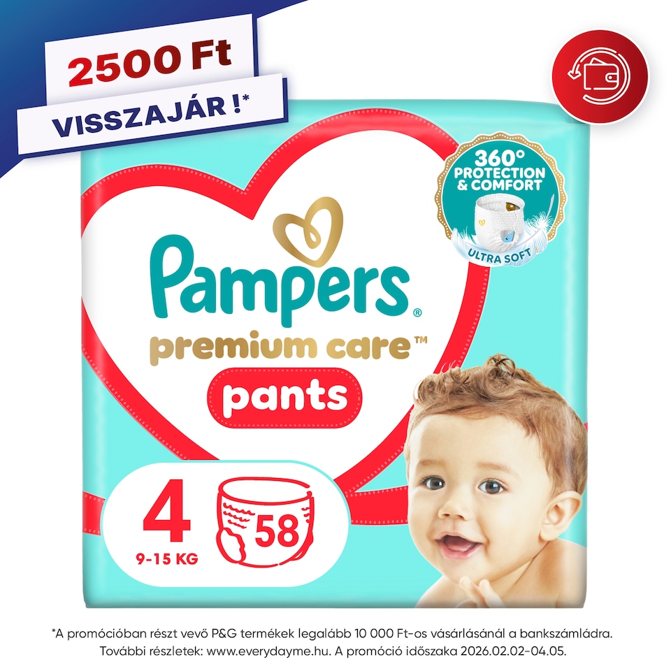 Pampers Premium Care Bugyipelenka, Méret: 4, 58 db Pelenka, 9kg-15kg  1. kép