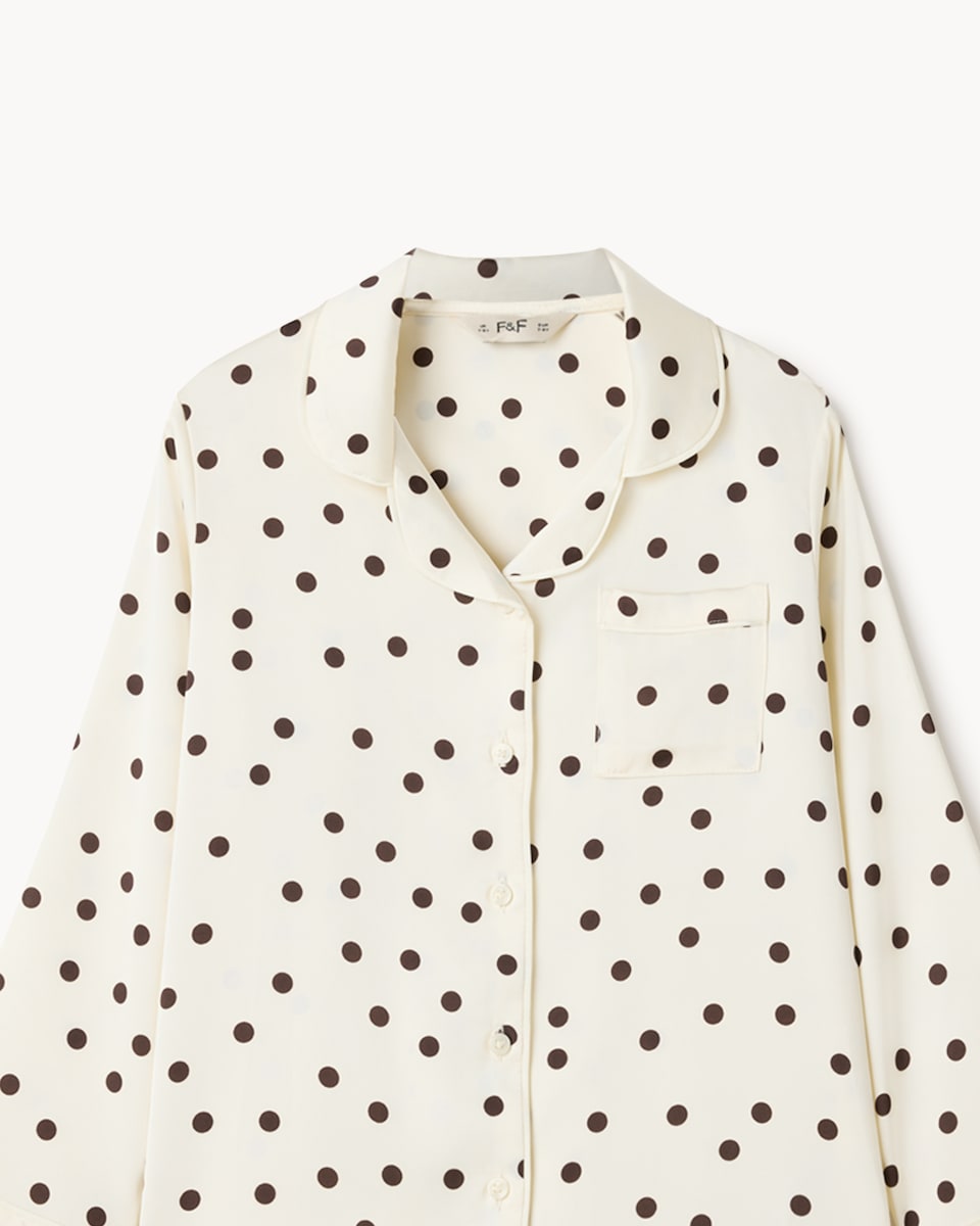 image 1 of F&F Girls 3-Piece Satin Polka Dot Pyjama Set with Eye Mask in Cream