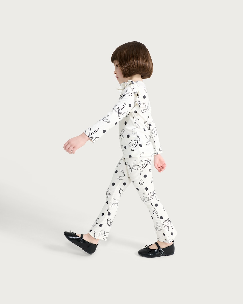 image 1 of F&F Girls 2-Pack Cotton Rich Ribbed Flared Leggings in Multi Black White