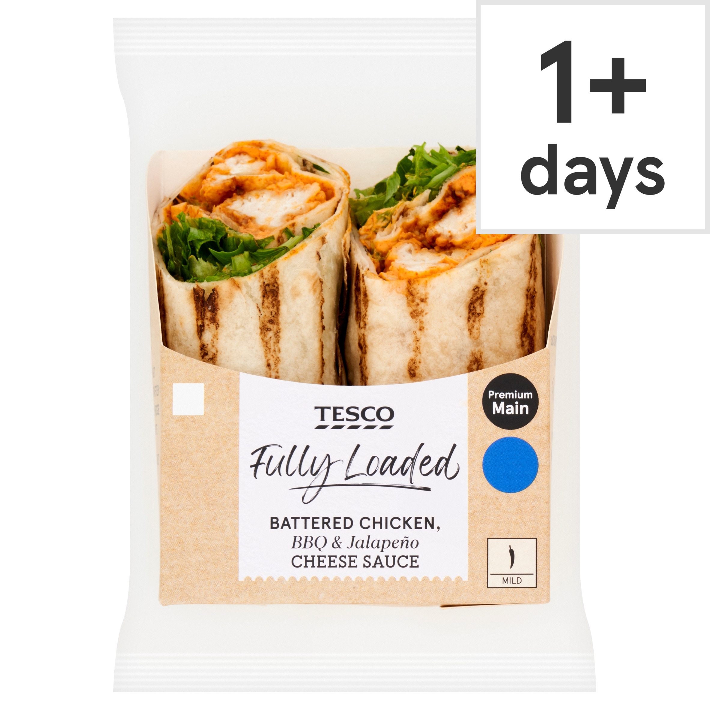 Tesco Fully Loaded Battered Chicken, BBQ & Jalapeno Cheese Sauce Wrap