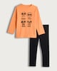 image 1 of F&F Boys Cotton Rich Spooky Skull Print Top and Leggings Set in Orange