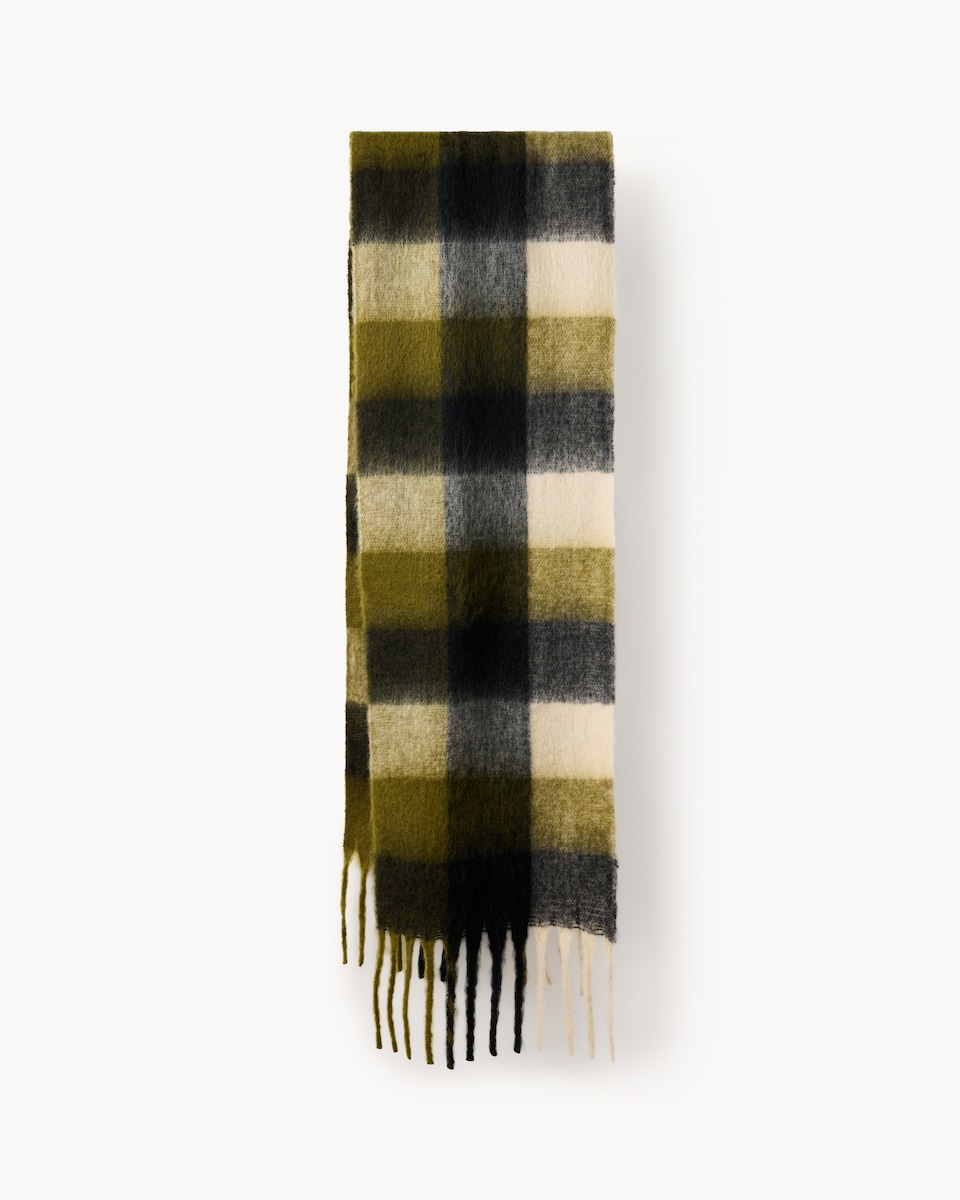image 1 of F&F Brushed Checked Fringed Scarf in Olive