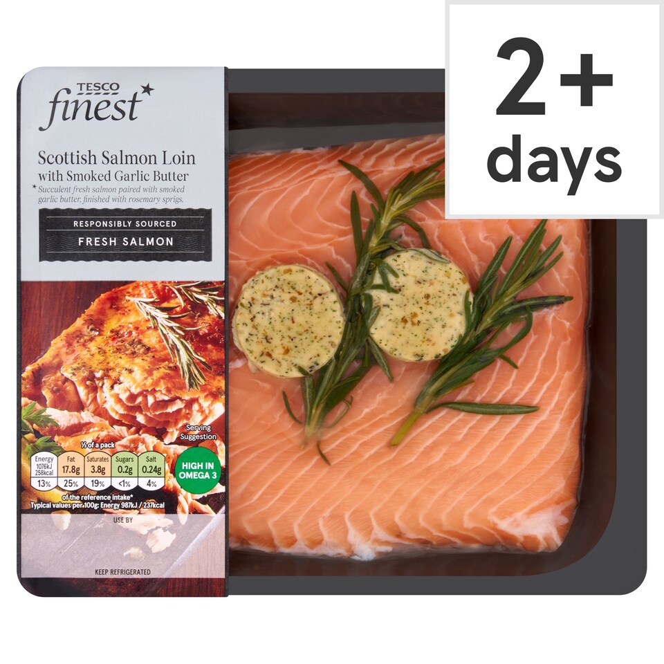 Tesco Finest Salmon Loin with Smoked Garlic Butter & Rosemary Springs 400g