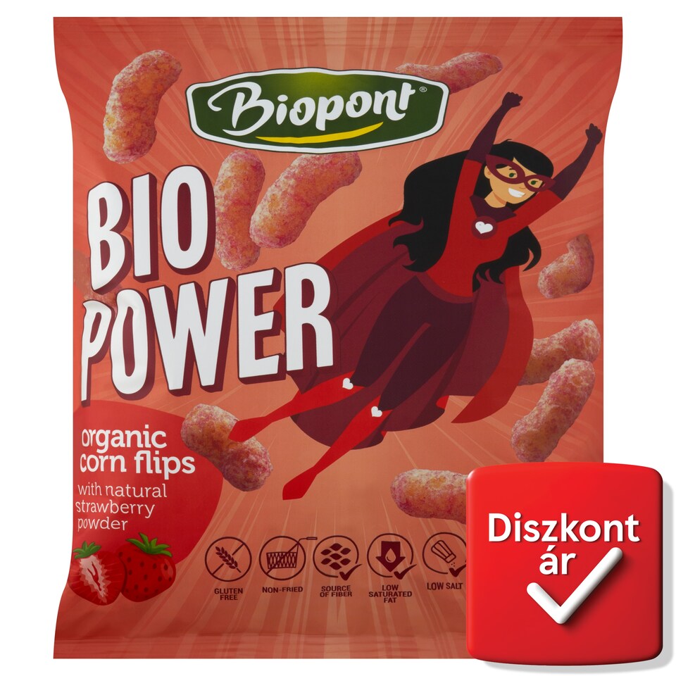 Biopont Bio Power Bio gluténmentes kukorica snack valódi eperporral 55 g  1. kép