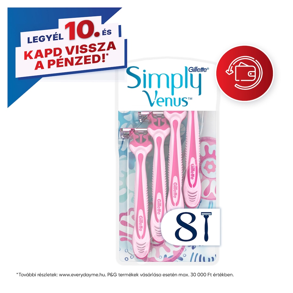Gillette Simply Venus 3 Eldobható Borotva, 8 Db/Csomag