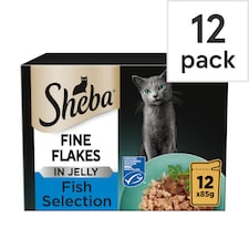 Sheba Fine Flakes Wet Cat Food Pouches Fish in Jelly 12x85g