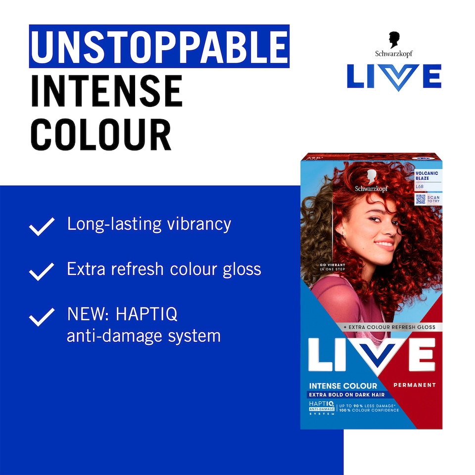 image 1 of Schwarzkopf LIVE Intense Colour L68 Volcanic Blaze Permanent Hair Dye