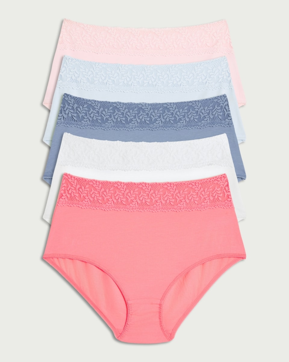 image 1 of F&F 5-Pack Cotton Rich Lace Trim Full Brief Knickers in Multi