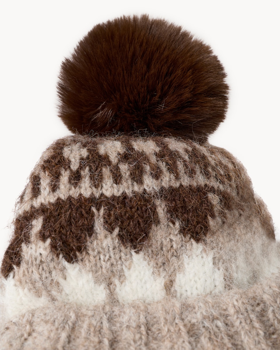 image 1 of F&F Knitted Fair Isle Beanie Hat in Neutral