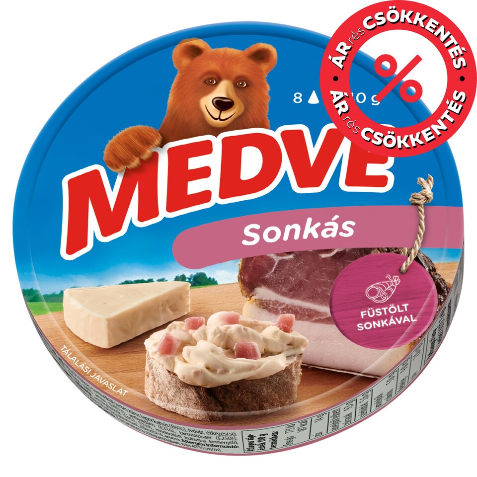 Medve sonkás kenhető, félzsíros ömlesztett sajt 8 x 17,5 g (140 g)