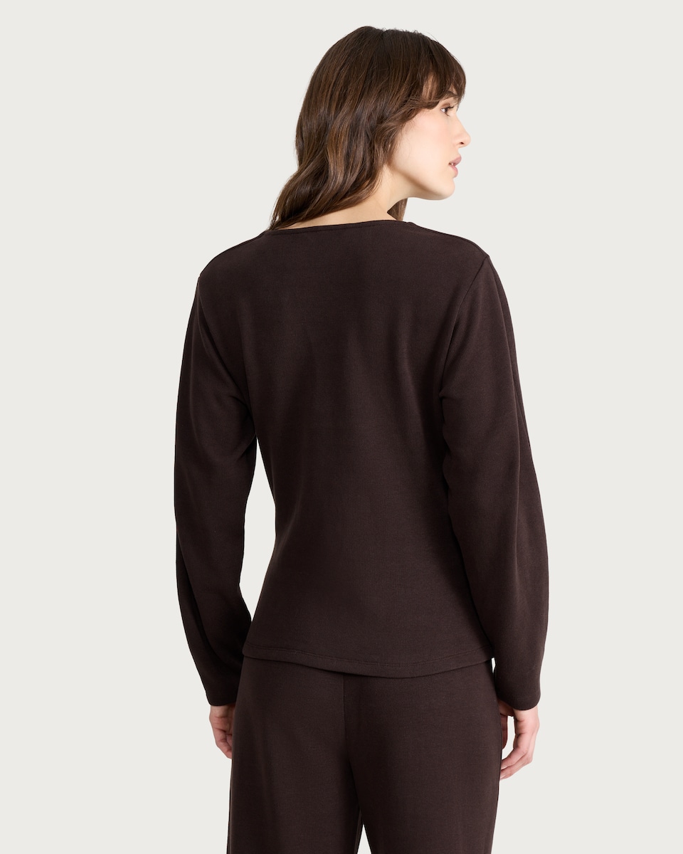 image 1 of F&F V Neck Button Up Balloon Sleeved Co-ord Cardigan in Chocolate