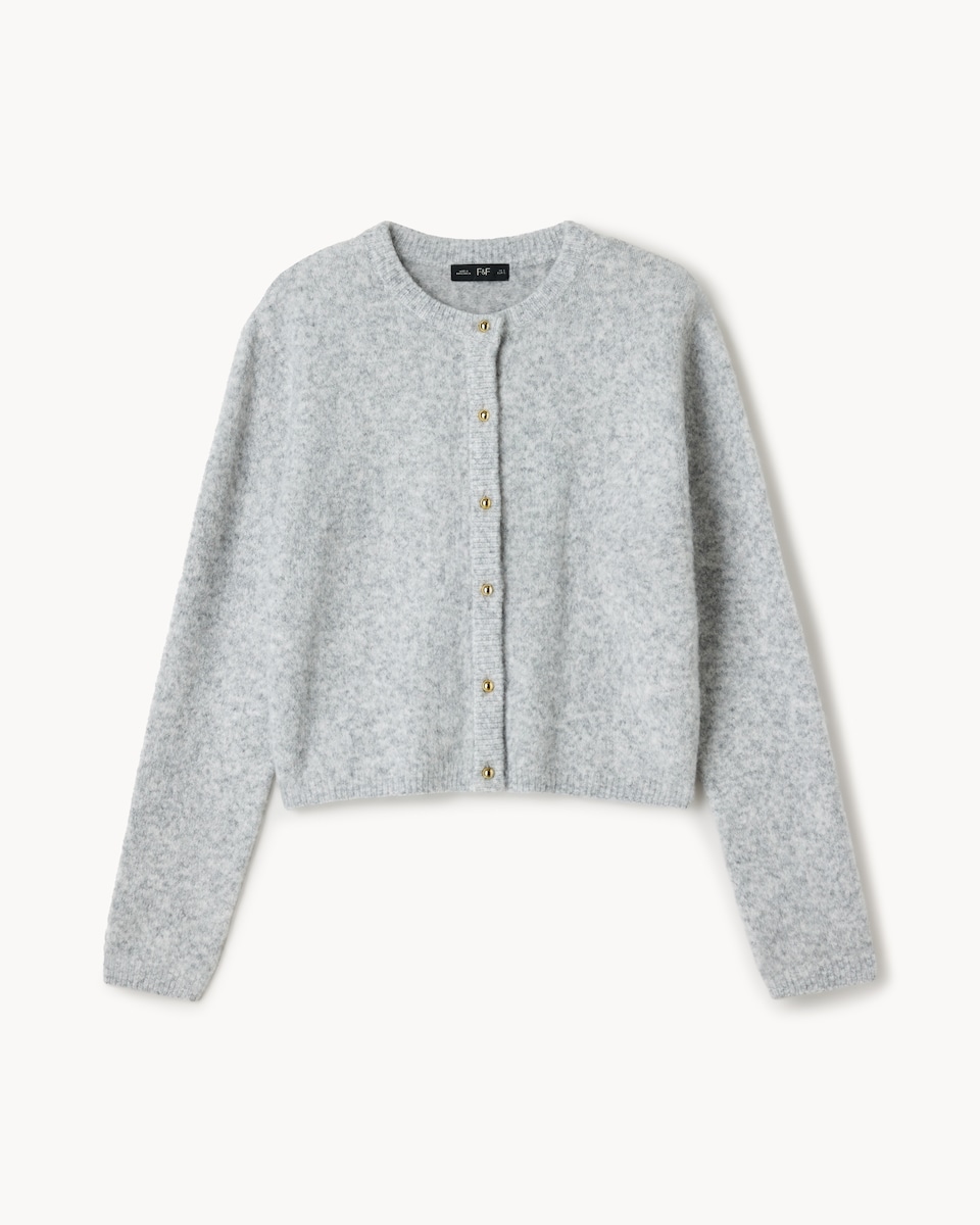 image 1 of F&F Crew Neck Cardigan in Grey