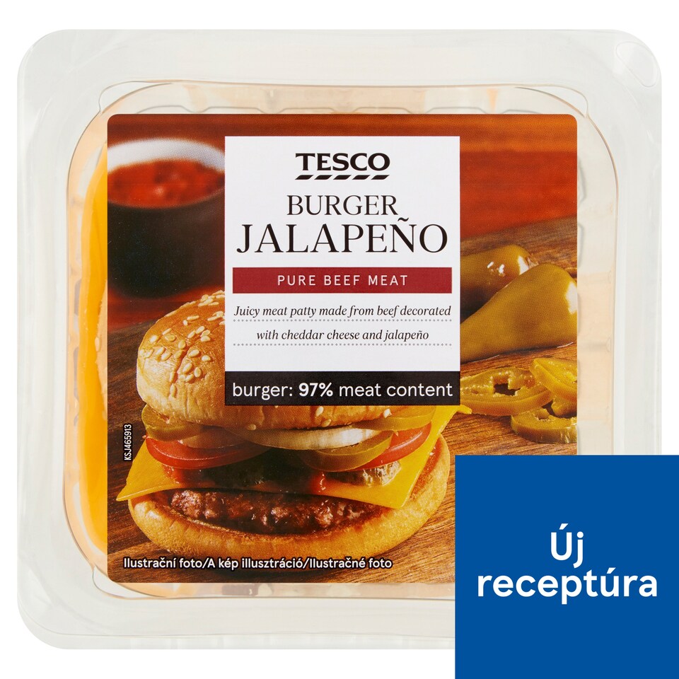 Tesco marhahúspogácsa szezámmagos hamburgerzsemlében jalapeño paprikával 122 g