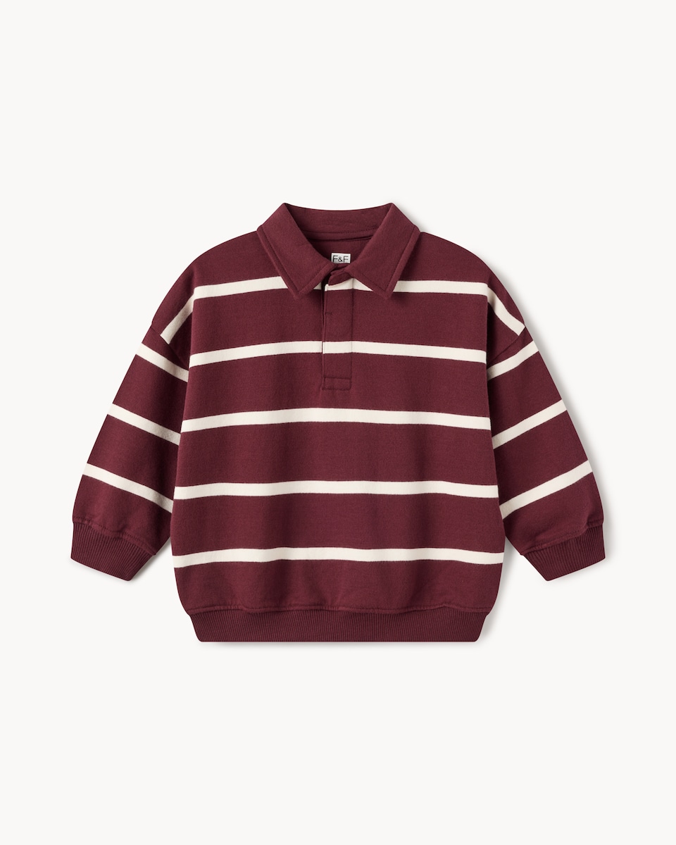 image 1 of F&F Boys Pure Cotton Striped Rugby Sweatshirt in Purple