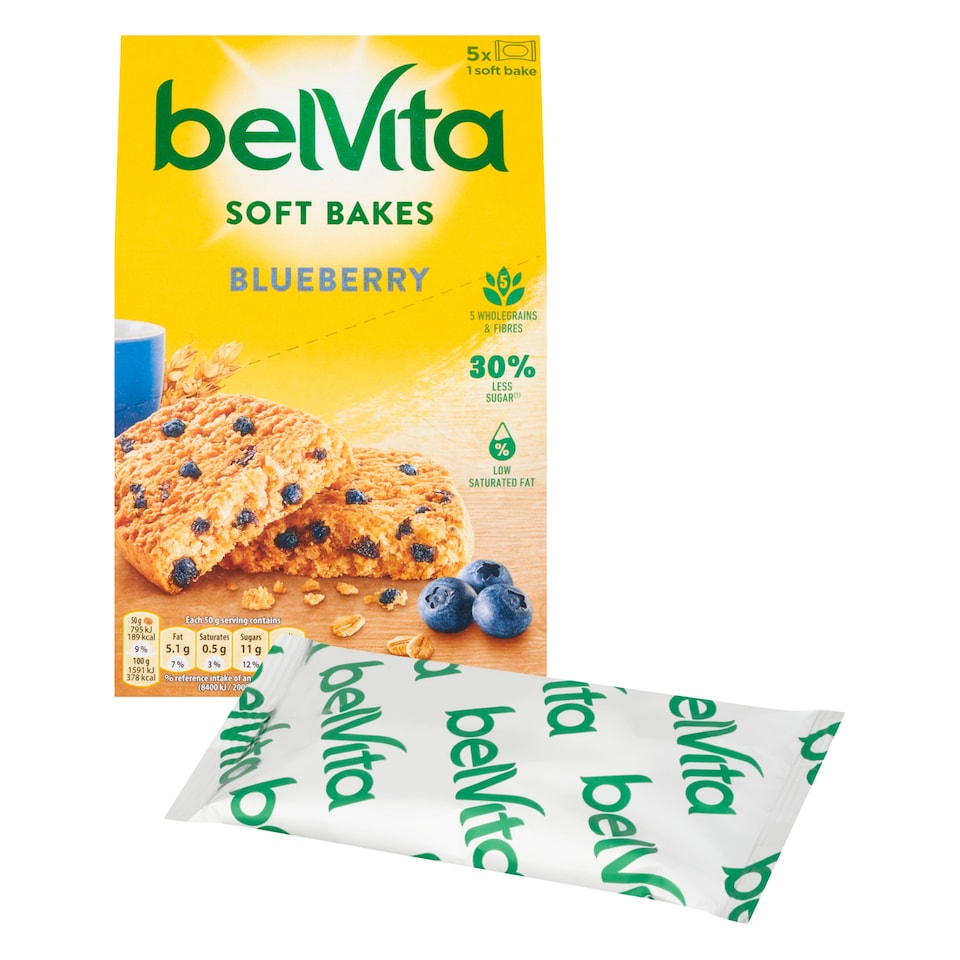 image 1 of Belvita Breakfast Blueberry Soft Bakes Cereal Snack Bars Pack 5 x 50g