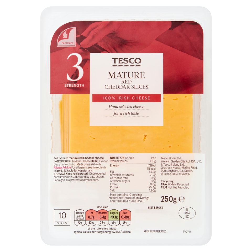 Tesco Mature Red Cheddar Slices 250g