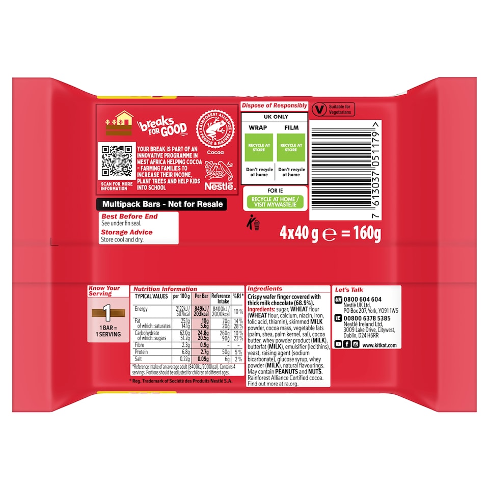 image 1 of Kit Kat Chunky Milk Chocolate Bars Multipack 40g 4 Pack