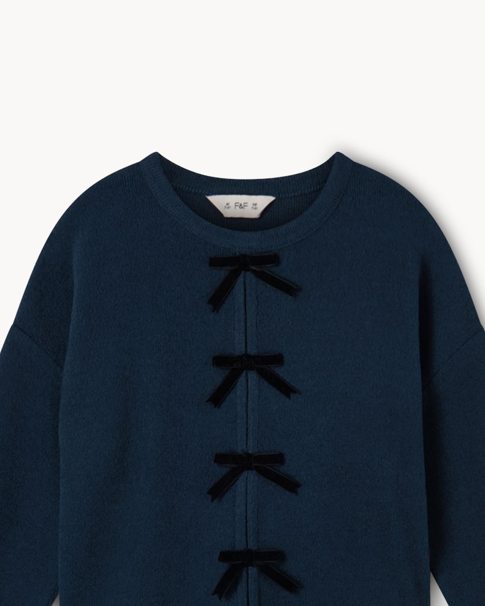 image 1 of F&F Girls Bow Detail Top and Trousers Set in Navy
