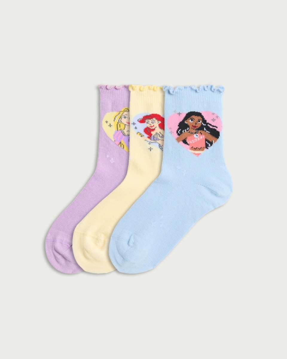 Disney Princess 3-Pack Cotton Rich Ankle Socks in Multi