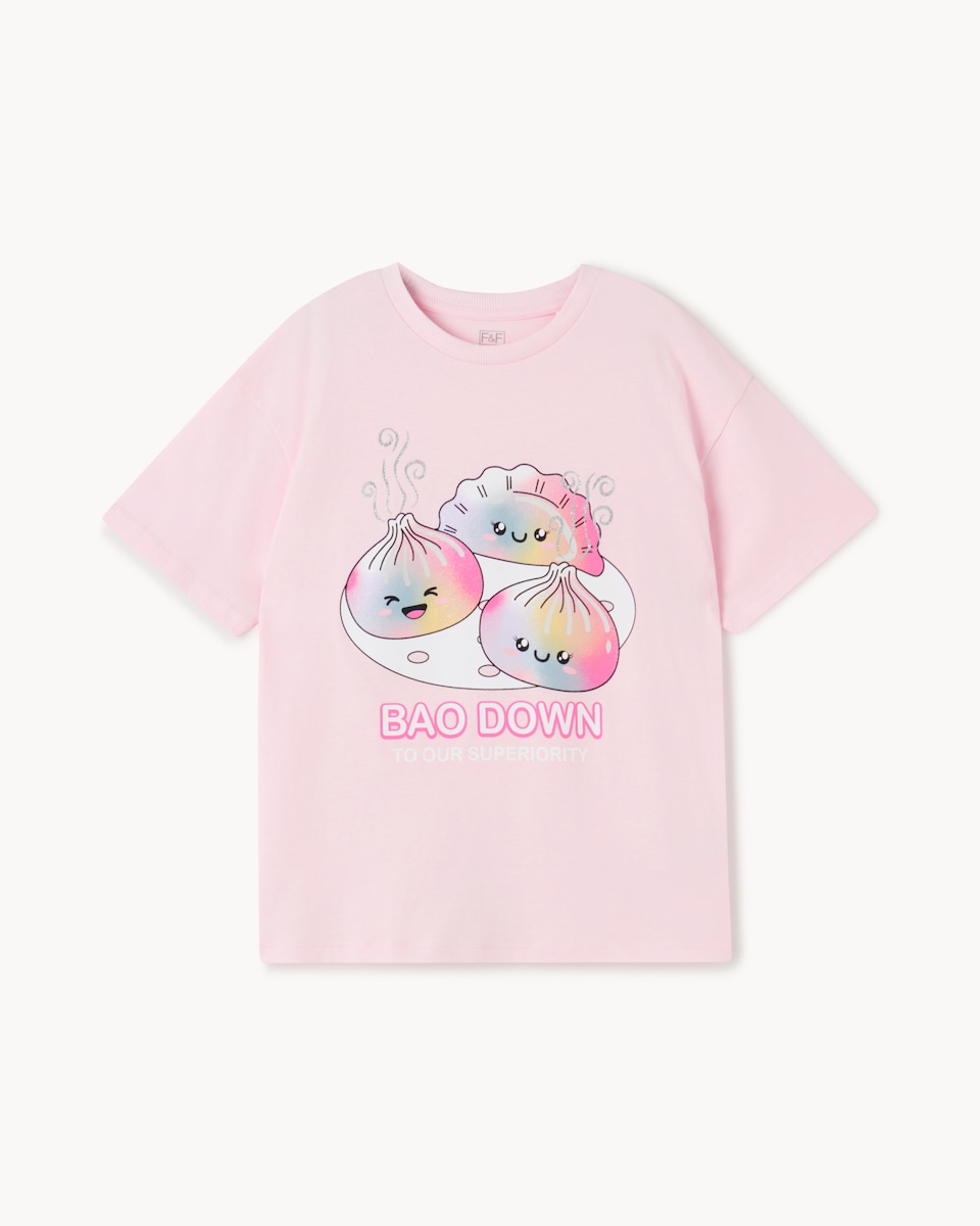 image 1 of F&F Girls Pure Cotton Printed T-Shirt in Pink