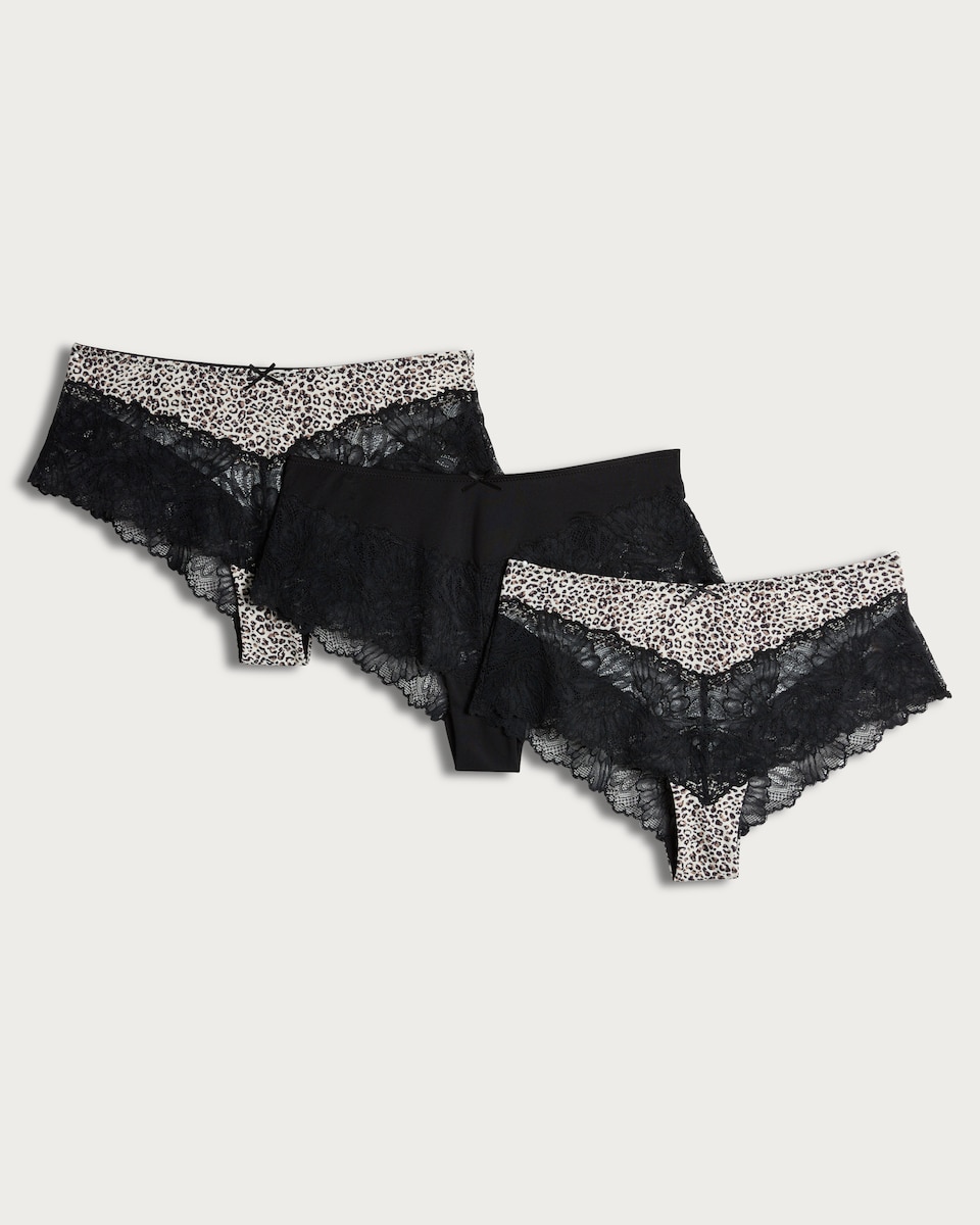 image 1 of F&F 3-Pack Leopard Print Lace Trim Knickers in Multi
