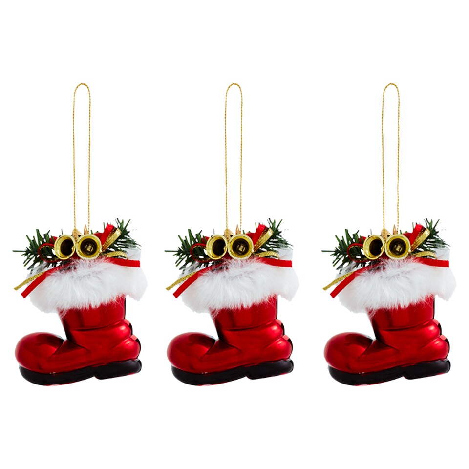 Tesco 3 Pack Red Boot Hanging Decorations