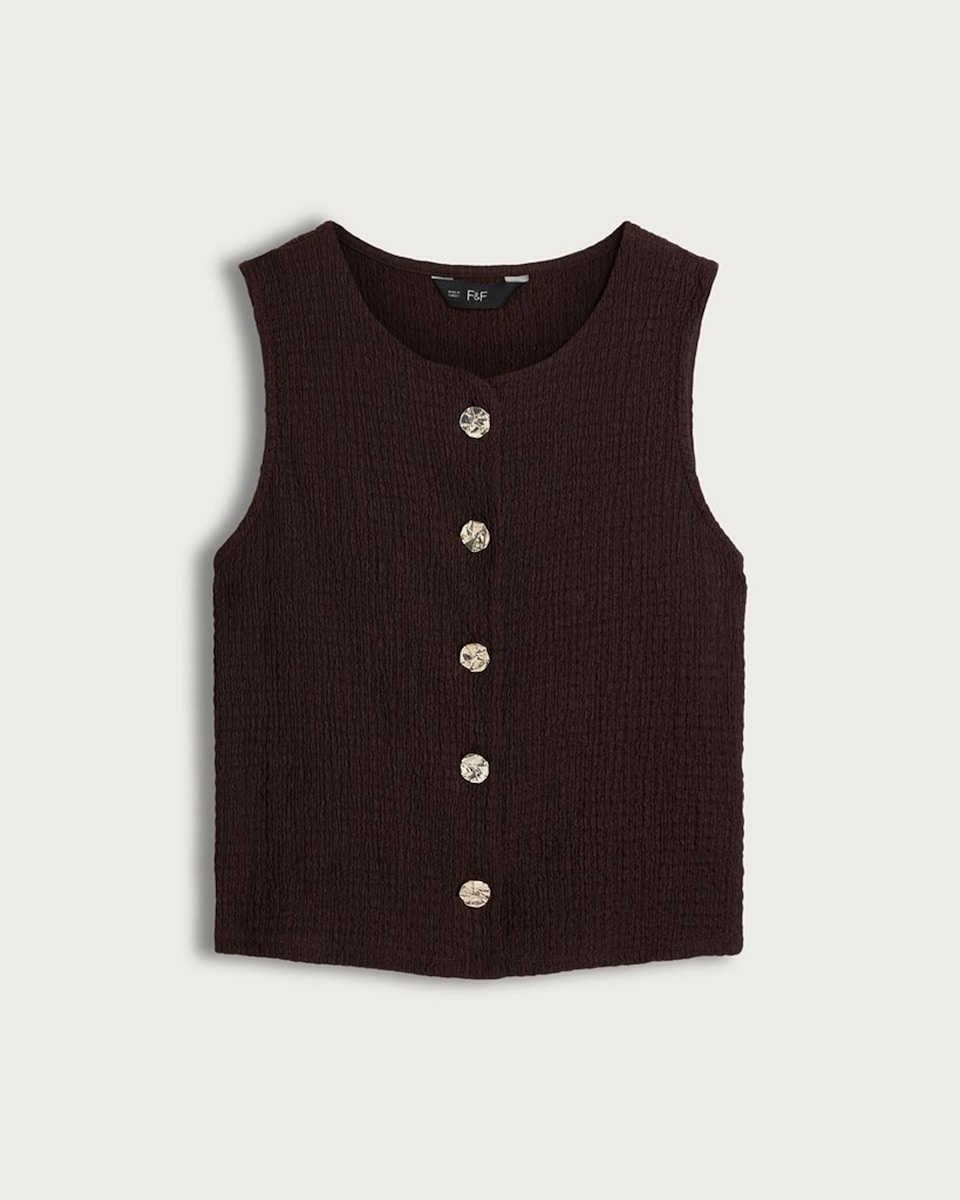 F&F Crinkle Textured Button Front Sleeveless Co-ord Top in Brown