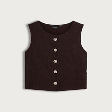 F&F Crinkle Textured Button Front Sleeveless Co-ord Top in Brown