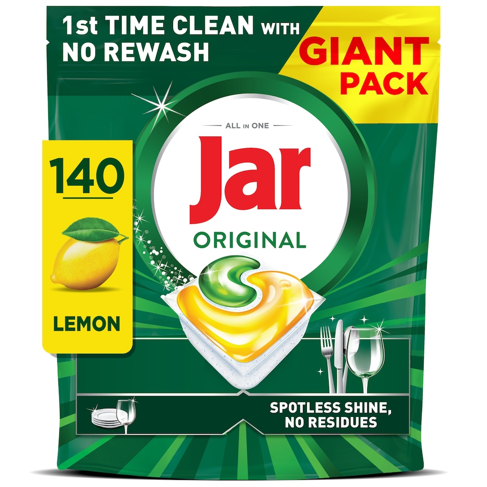 image 1 of Jar Original Dishwasher Tablets, Lemon,  140 Capsules,  1st Time Clean, No Rewash