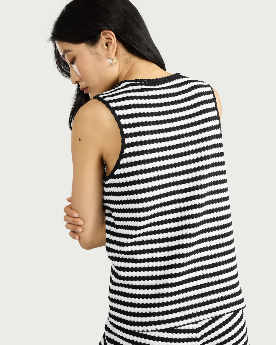 image 1 of F&F Cotton Blend Textured Striped Vest in Multi Black