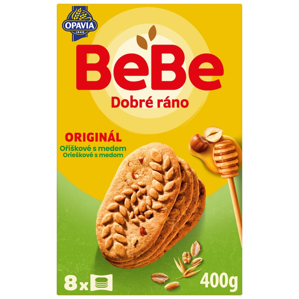 Opavia sušenky BeBe Dobré Ráno oříškové s medem 8 x 50g (400g)