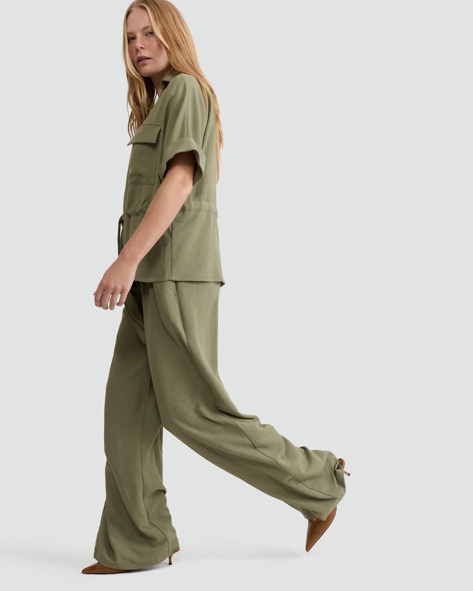image 1 of F&F Wide Leg Elasticated Trousers in Khaki